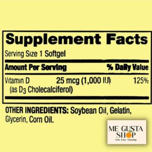 Spring Valley Vitamin D3, 25mcg, 1,000 IU – 100 Softgels