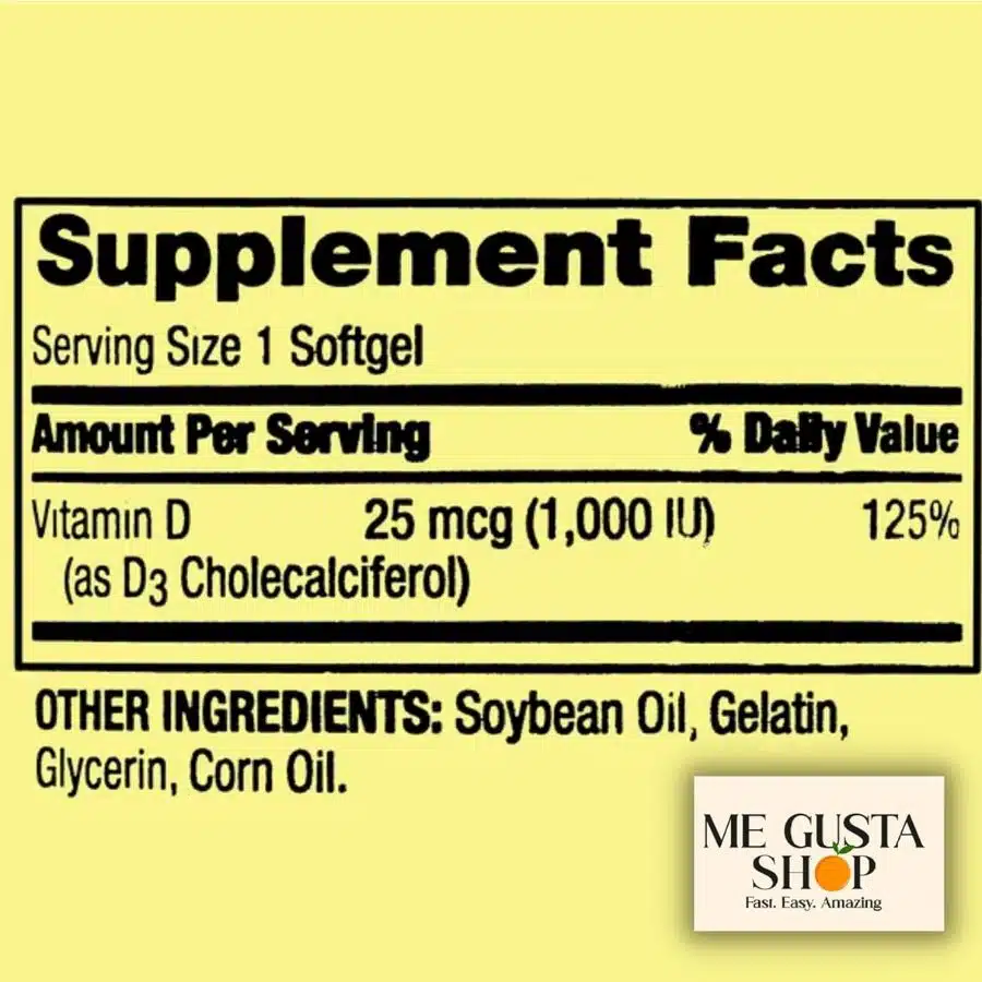 Spring Valley Vitamin D3, 25mcg, 1,000 IU – 100 Softgels