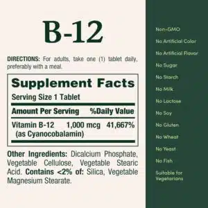 Nature’s Bounty Vitamin B12 1000mcg, Supports Energy Metabolism and Nervous System Health, Vitamin Supplement (200 Tablet)