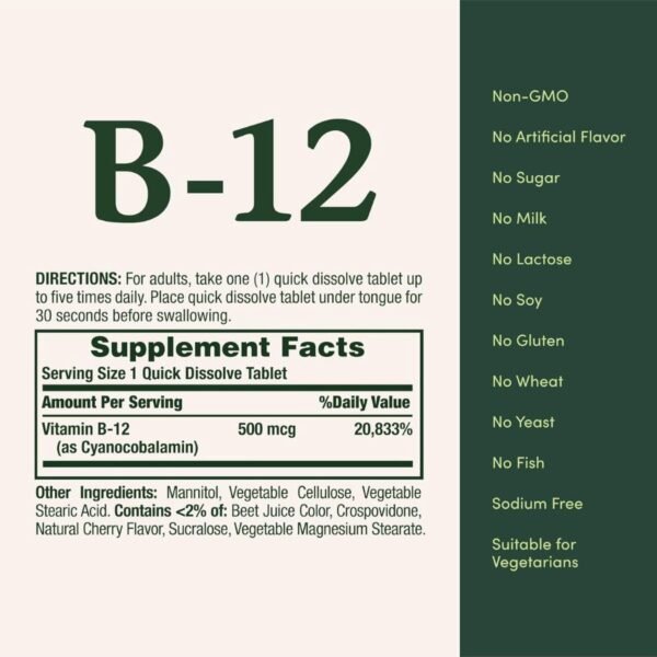 Nature’s Bounty Vitamin B12 500 mcg (100 Tablet) price in Dhaka