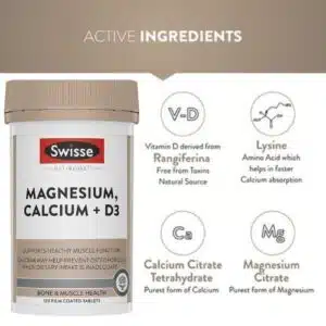Swisse Ultiboost Magnesium, Calcium + Vitamin D – Supports Healthy Muscle Function – 120 Tablets