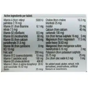Blackmores Multivitamin + Mineral Tablets supplement facts