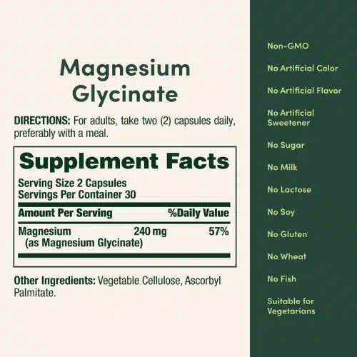 Nature's Bounty Magnesium Glycinate 240mg Capsules nutrition facts