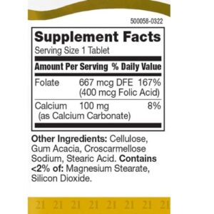 21st Century Folic Acid 400 mcg Tablets supplement facts