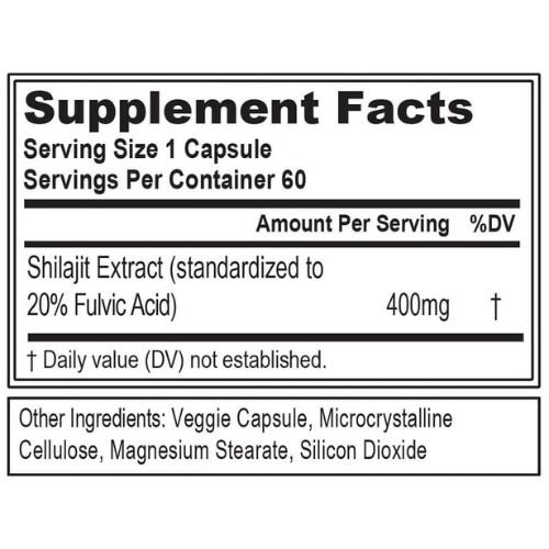 Evlution Nutrition Shilajit Capsule Supplement Facts