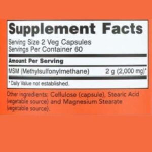 NOW Foods MSM 1000 mg supplement facts