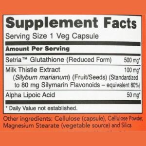 NOW Glutathione 500 mg Capsule Supplement Facts