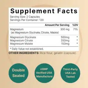 NatureBell Triple Complex Magnesium (240 Capsules) | Magnesium Glycinate 500mg with Citrate & Malate