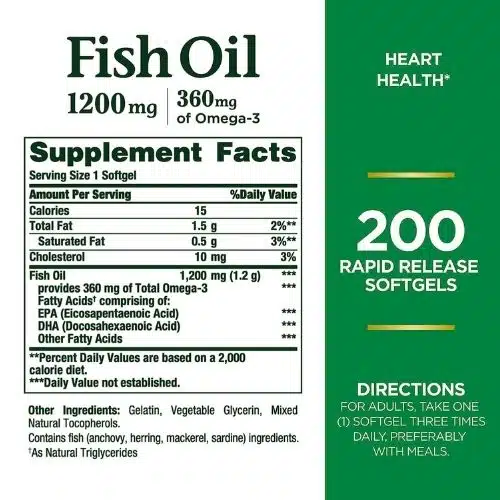 Nature's Bounty Fish Oil + Omega 3 (1200 mg) 200 Capsules - Image 4
