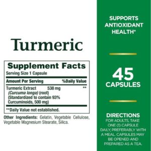 Nature's Bounty Turmeric 538 mg Capsules Supplement Facts