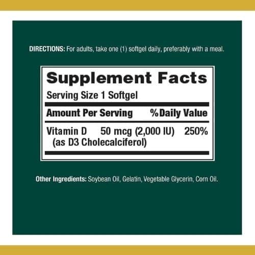 Nature's Bounty Vitamin D3 2000 IU supplement facts