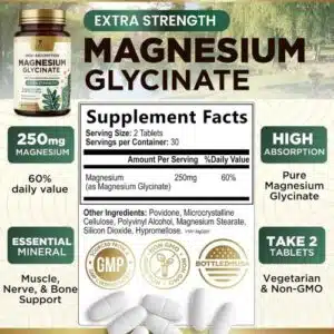 Nature’s Nutrition Magnesium Glycinate 250mg (120 Tablets) | High Absorption Magnesium Glycinate