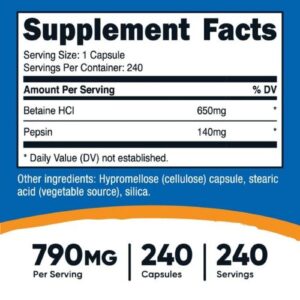Nutricost Betaine HCl + Pepsin 790mg Supplement Facts