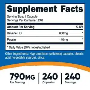 Nutricost Betaine HCL + Pepsin – 790 mg (240 Capsules) in Bangladesh