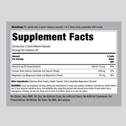 Piping Rock Calcium and Magnesium Citrate Supplement Facts
