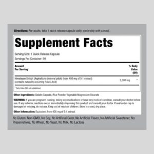 Piping Rock Shilajit Supplement Facts