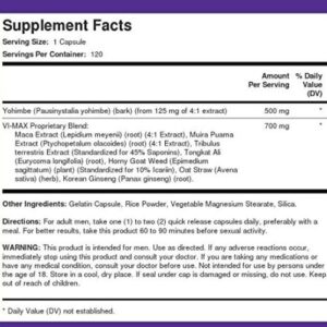 Piping Rock Vi-Max Male 120 Capsules nutrition facts