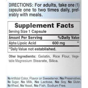 Puritan's Pride Alpha Lipoic Acid 600 mg Capsule supplement facts