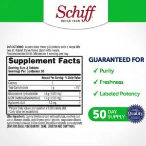 Schiff Glucosamine 1500mg Plus MSM and Hyaluronic Acid nutrition facts