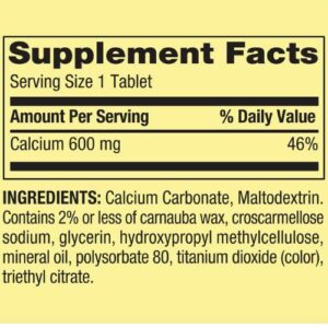 Spring Valley Calcium 600mg Tablet supplement facts