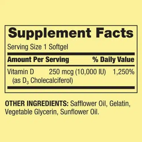 Spring Valley Vitamin D3 10000 IU supplement facts