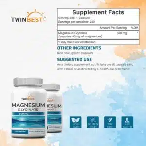 TwinBest Magnesium Glycinate 500mg (240 Capsules) in Bangladesh
