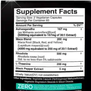 X Gold Health Ashwagandha & Maca Root Black Extract plus, Rhodiola Rosea & L-Theanine (120 Capsules)