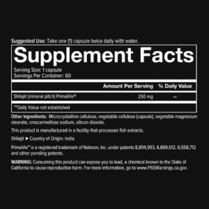 Youtheory Men Shilajit capsule Supplement Facts