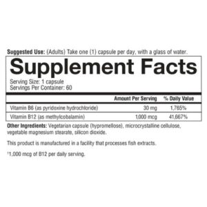Youtheory Vitamin B12 B6 Capsules supplement facts