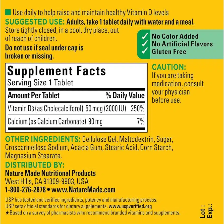 Nature Made Vitamin D3 2000 IU 50 mcg (100 Tablets)