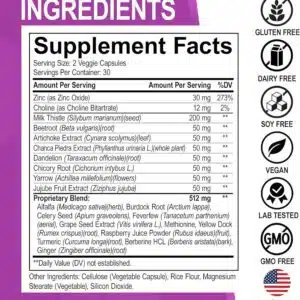 DR. BO Liver Cleanse Detox Support Supplement – Complete Health Repair Pills with Artichoke, Berberine, Turmeric Herbs – Aid Gallbladder Care Formula Capsules & Natural Milk Thistle Dandelion Supplementsr (60 Capsules)