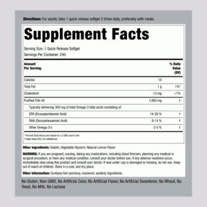 PipingRock Omega-3 Fish Oil Lemon Flavor 1000 mg 240 Softgels price in Bangladesh