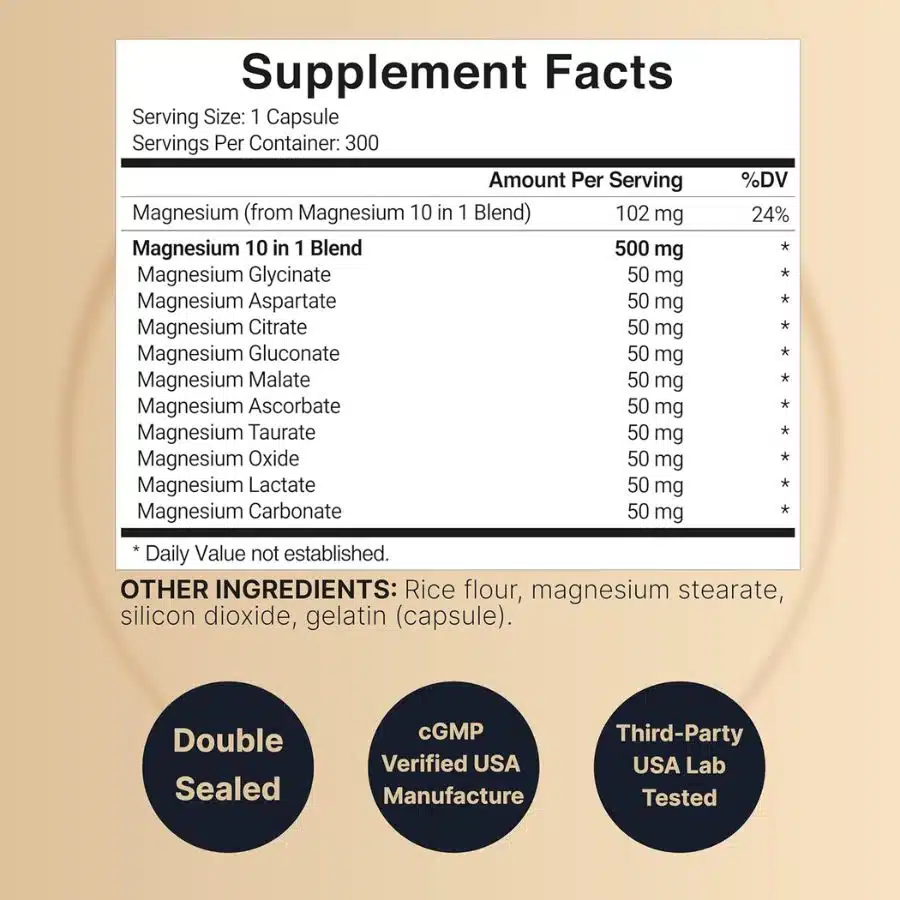 NatureBell Magnesium Complex 500mg | 10-in-1 Magnesium Glycinate, Citrate, Malate & More | 300 Capsules Price in Bangladesh