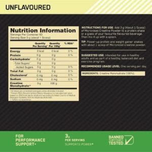 Optimum Nutrition (ON) Micronized Creatine Powder – 250 g (83 Servings)